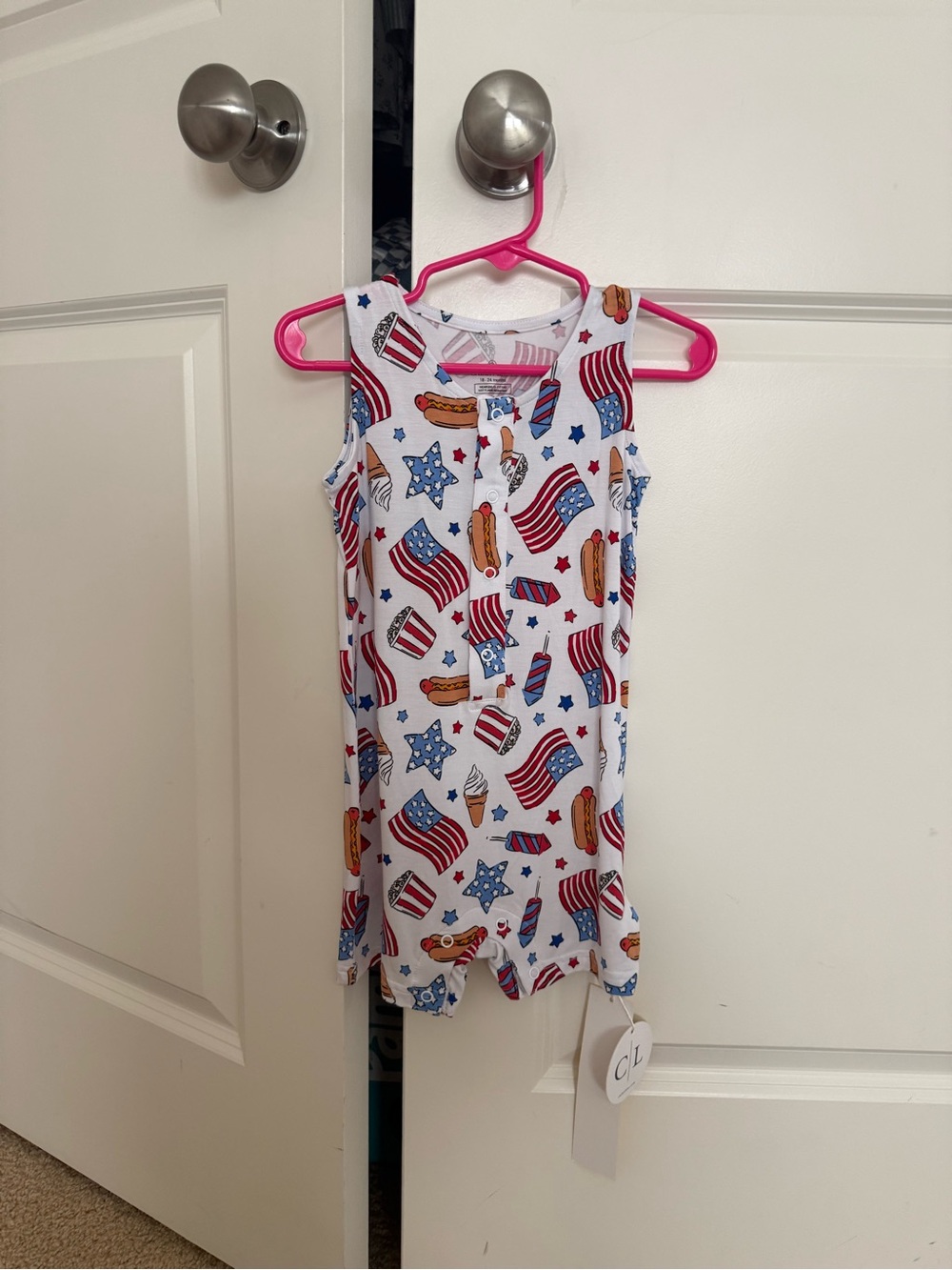 Caden lane Romper with Patriotic Flag Print